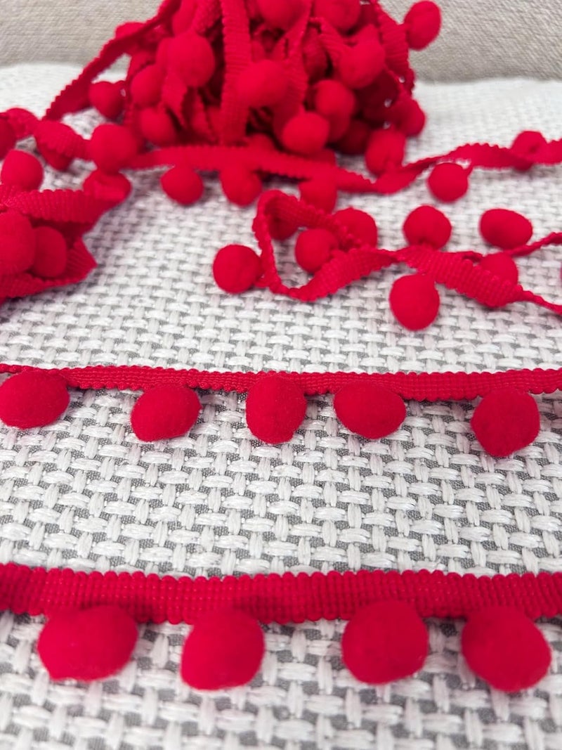 Autupy 10 Yards 16mm Wide Red Pom Pom Ball Fringe Trim Sewing Fringe Fabric Trim Ribbon for DIY Crafts Sewing - Image 3